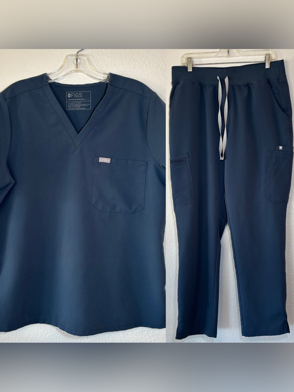 FIGS Women's Casma Large V-Neck Top & HW Yola XL Cargo Pants Scrub Set Dark Blue